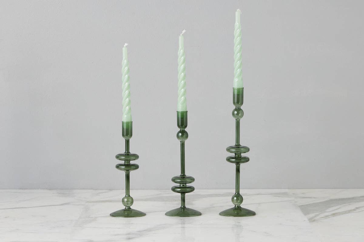Glass Candlestick Pair, Large, Emerald