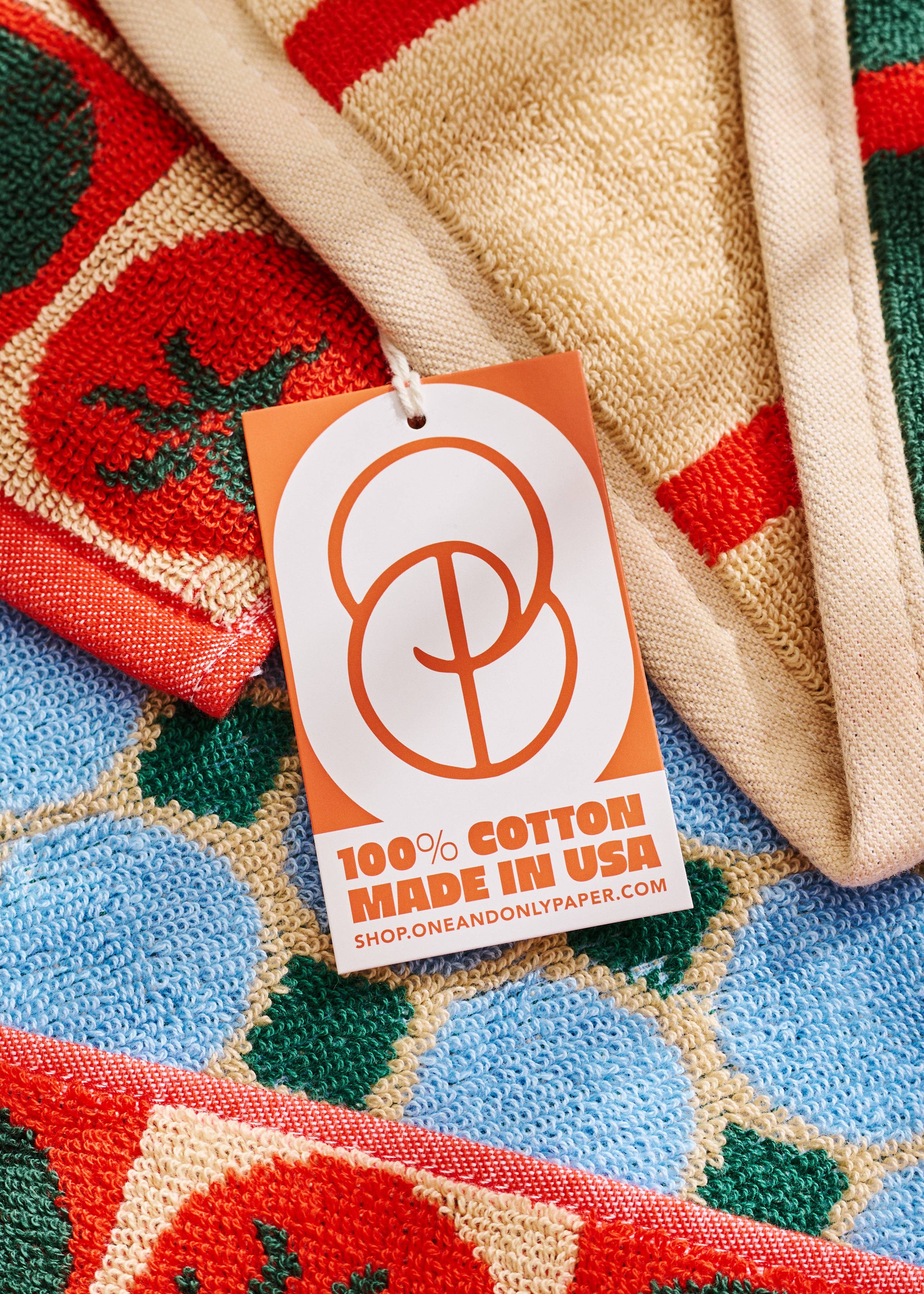 Heirloom Heat Checked Olive and Tomato Cotton Terry Cloth Towel