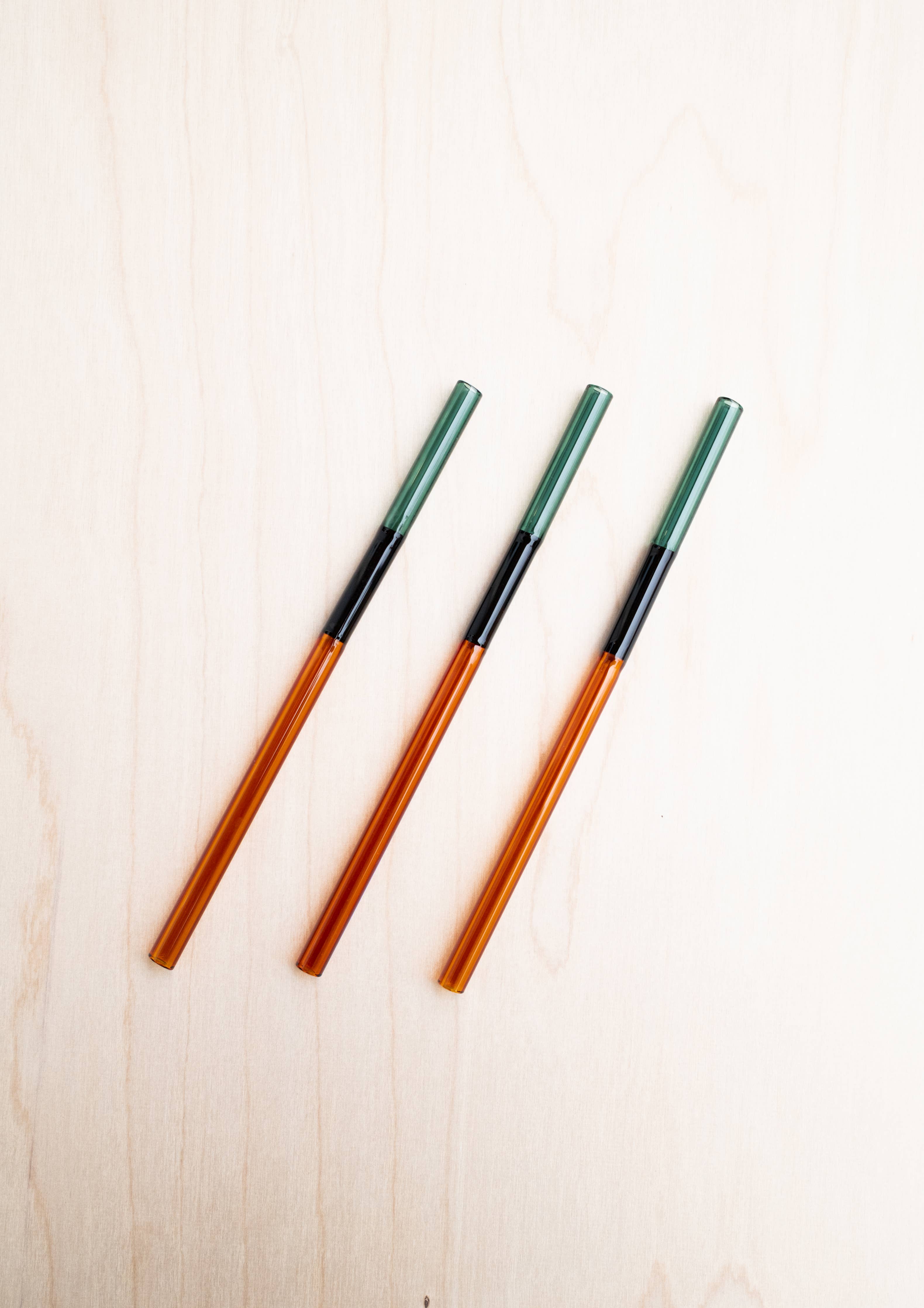 Handmade Multicolor Glass Straws | Green, Black, Orange