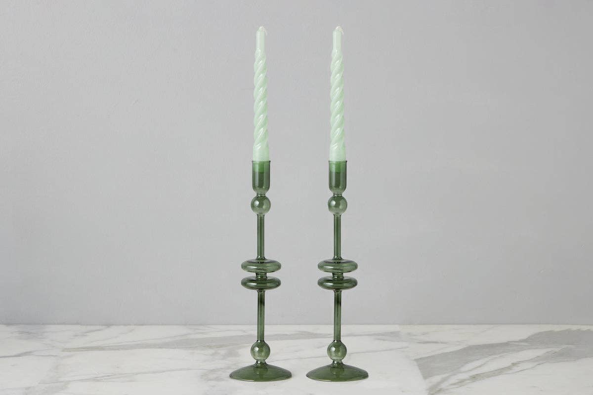Glass Candlestick Pair, Large, Emerald