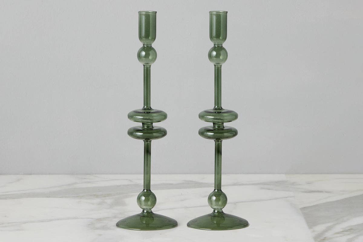 Glass Candlestick Pair, Large, Emerald