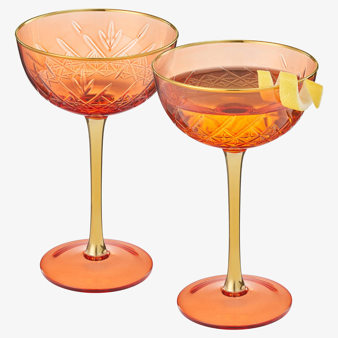 Vintage Art Deco Coupe Glasses| Orange Red
