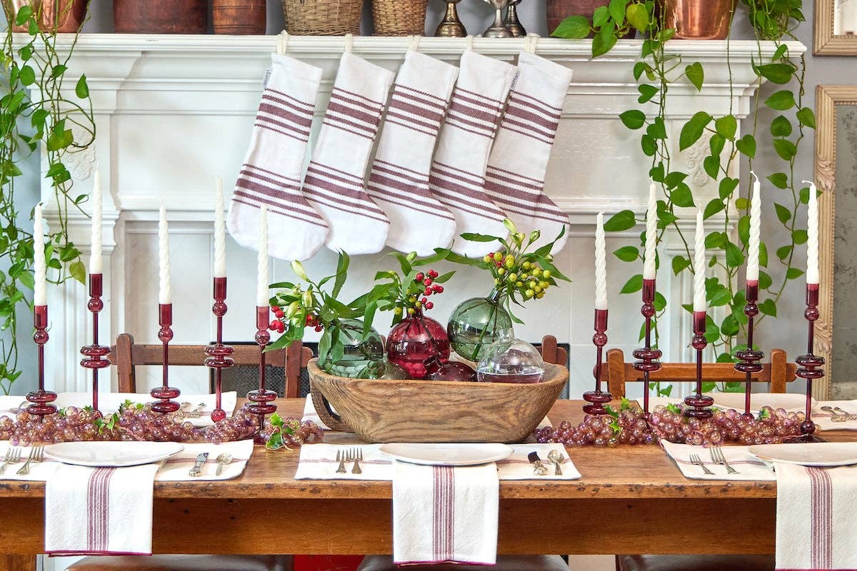 Glass Candlestick Pair, Large, Merlot Red