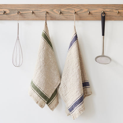 Green Stripe Vintage Linen Kitchen Towel