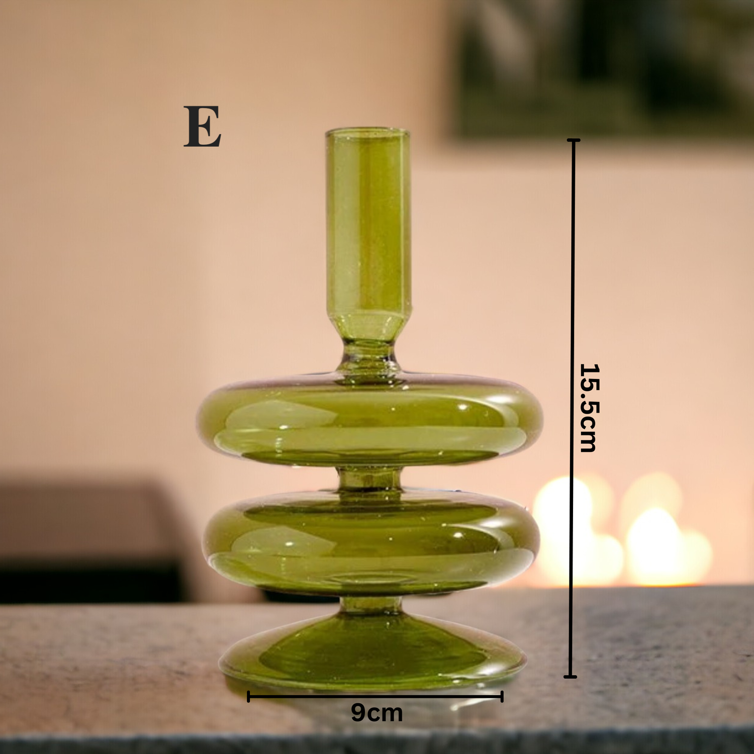 Olive Green Glass Candlestick Holder | Table Decor
