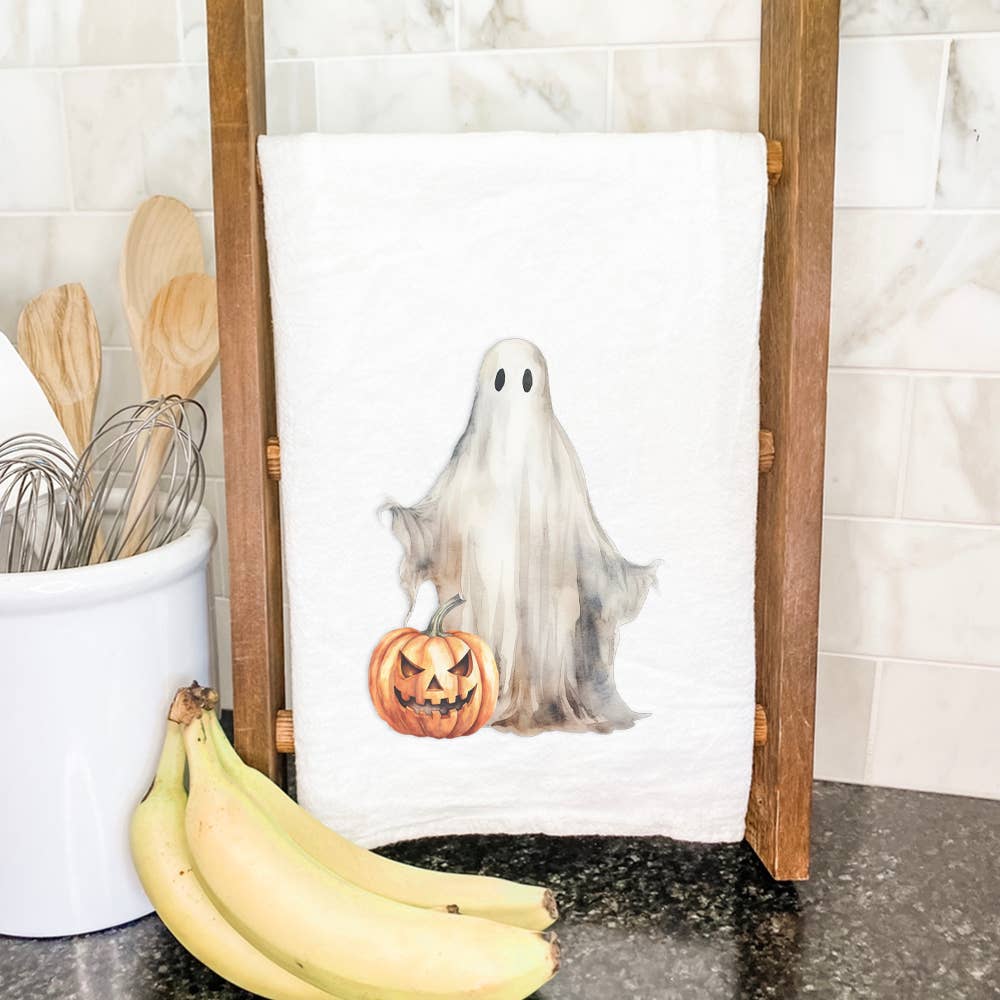 Ghost and Pumpkin - Fall Tea Towel