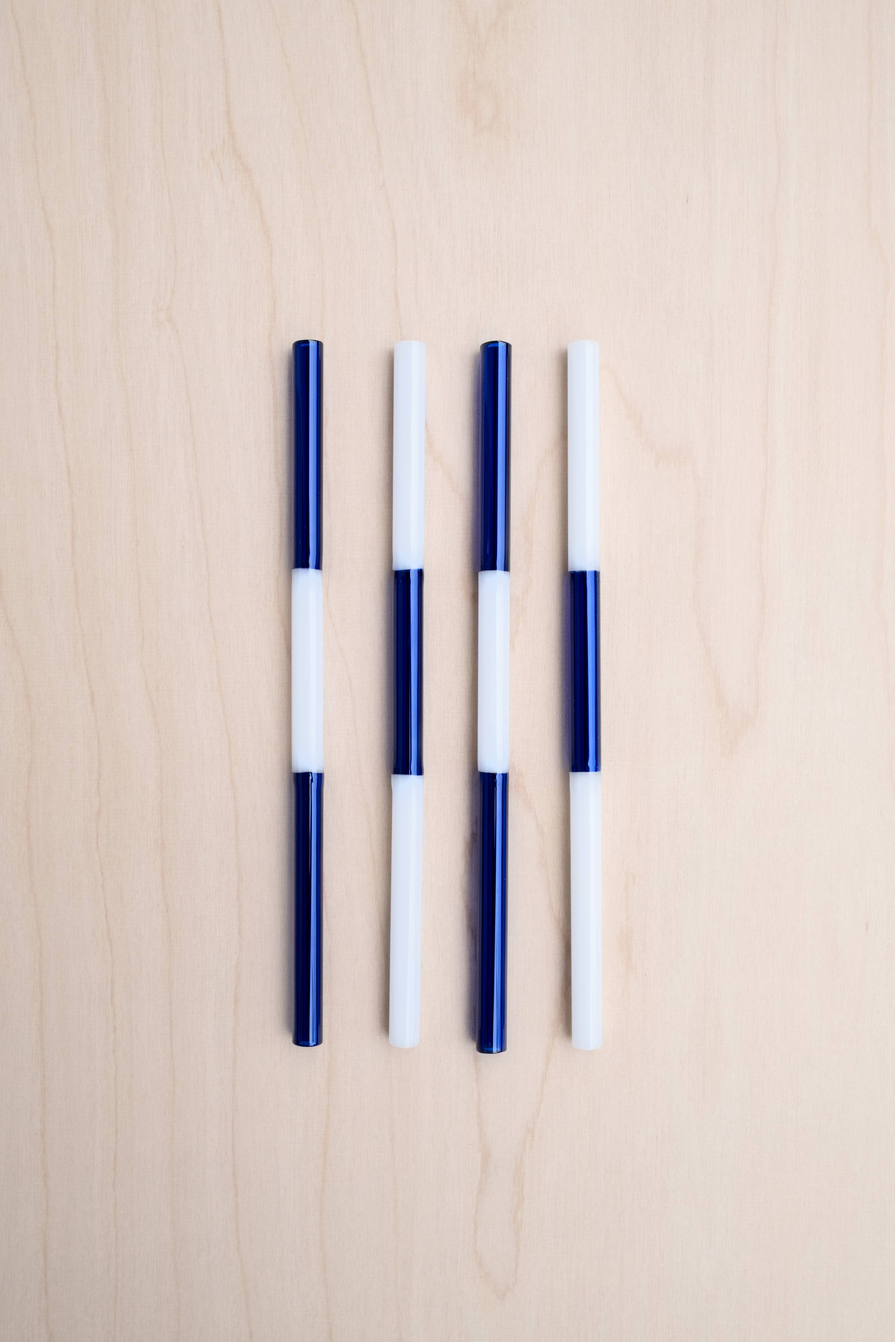 Handmade Multicolor Glass Straws | Blue &amp; White