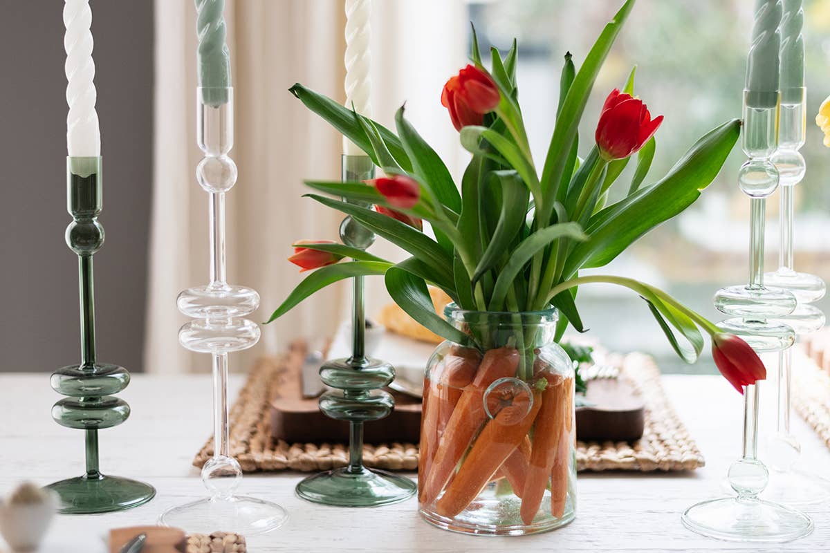 Glass Candlestick Pair, Large, Emerald