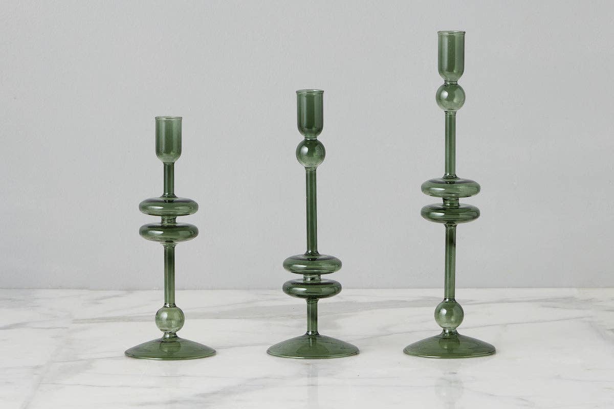 Glass Candlestick Pair, Large, Emerald
