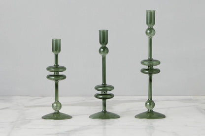 Glass Candlestick Pair, Large, Emerald