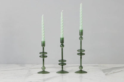 Glass Candlestick Pair, Large, Emerald