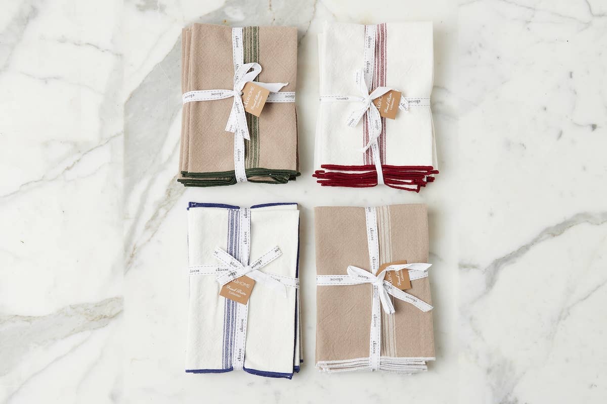 Dinner Napkins, Vintage White Stripe, Set of 4