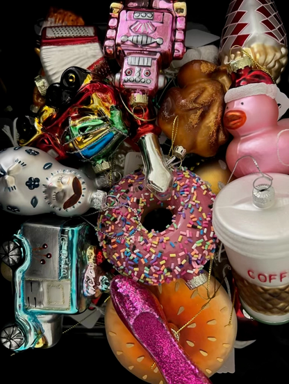 Charcuterie Board, Cheeseburger, Retro Food Shiny Glass Handmade Food Ornament 2025