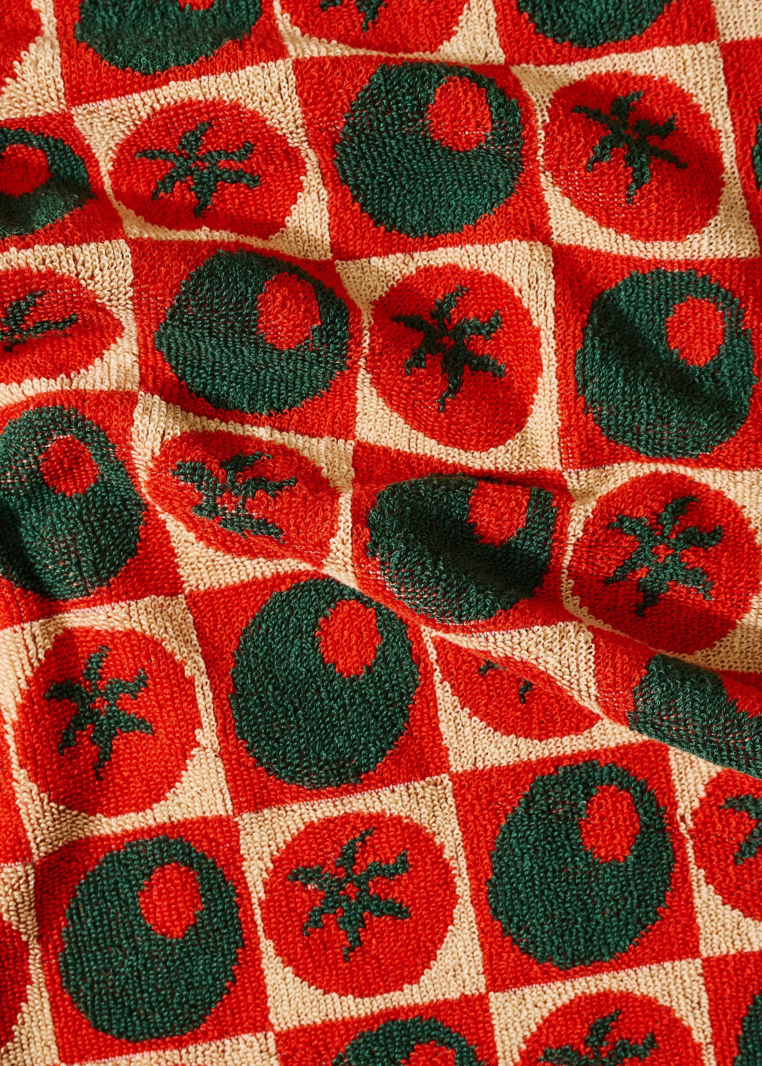 Heirloom Heat Checked Olive and Tomato Cotton Terry Cloth Towel