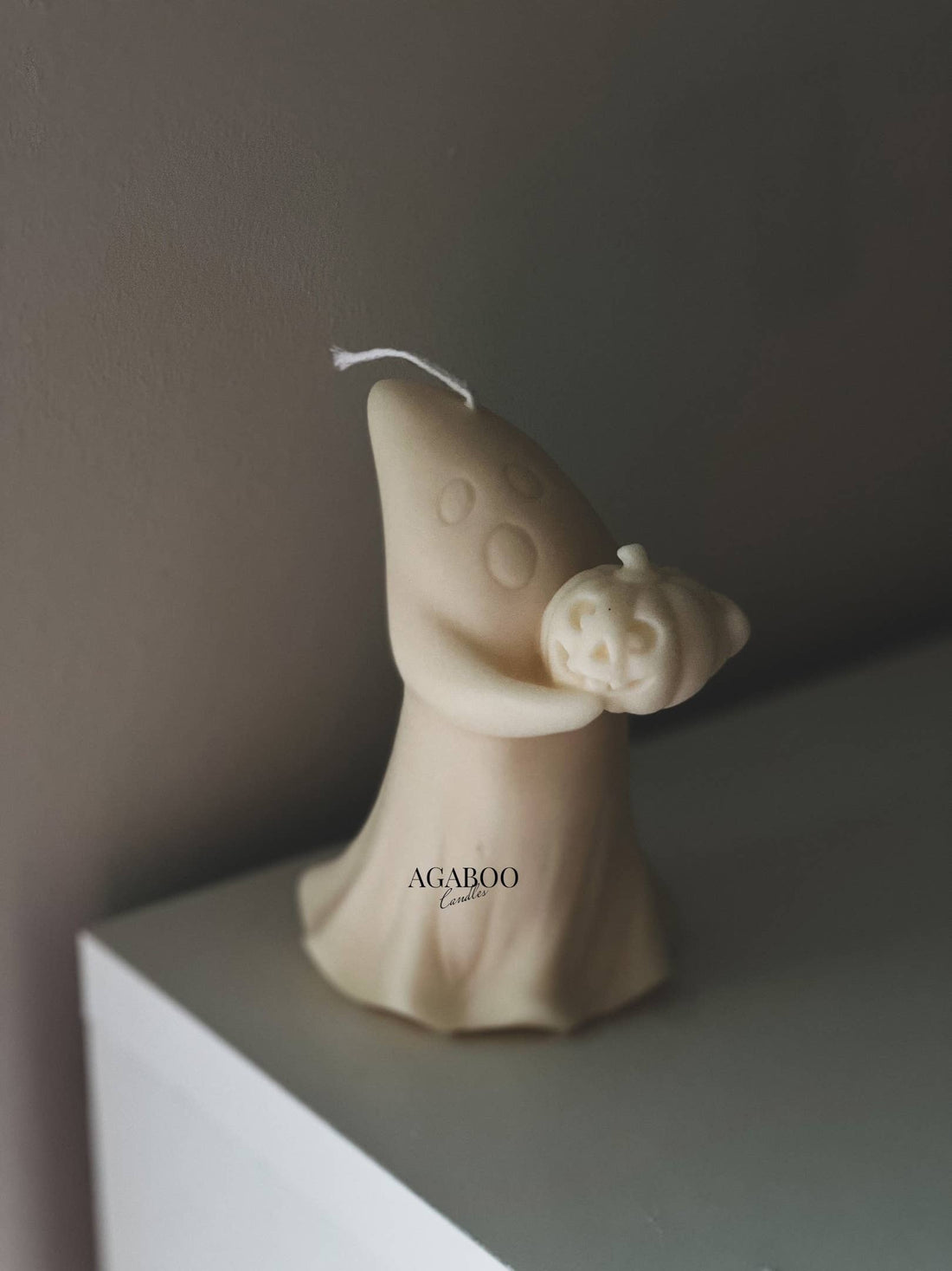 Halloween Ghost with Pumpkin Candle 5.5x4in