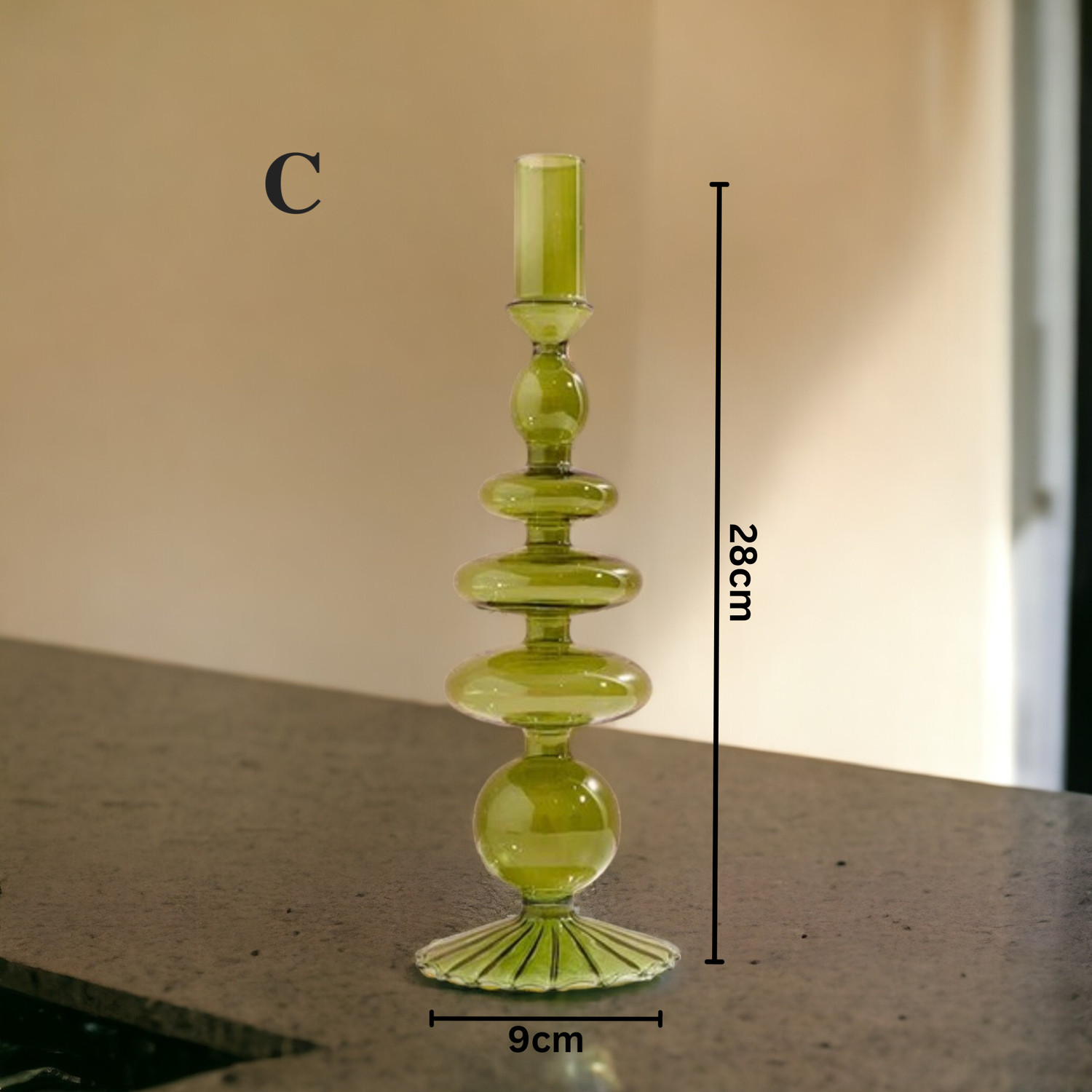 Olive Green Glass Candlestick Holder | Table Decor