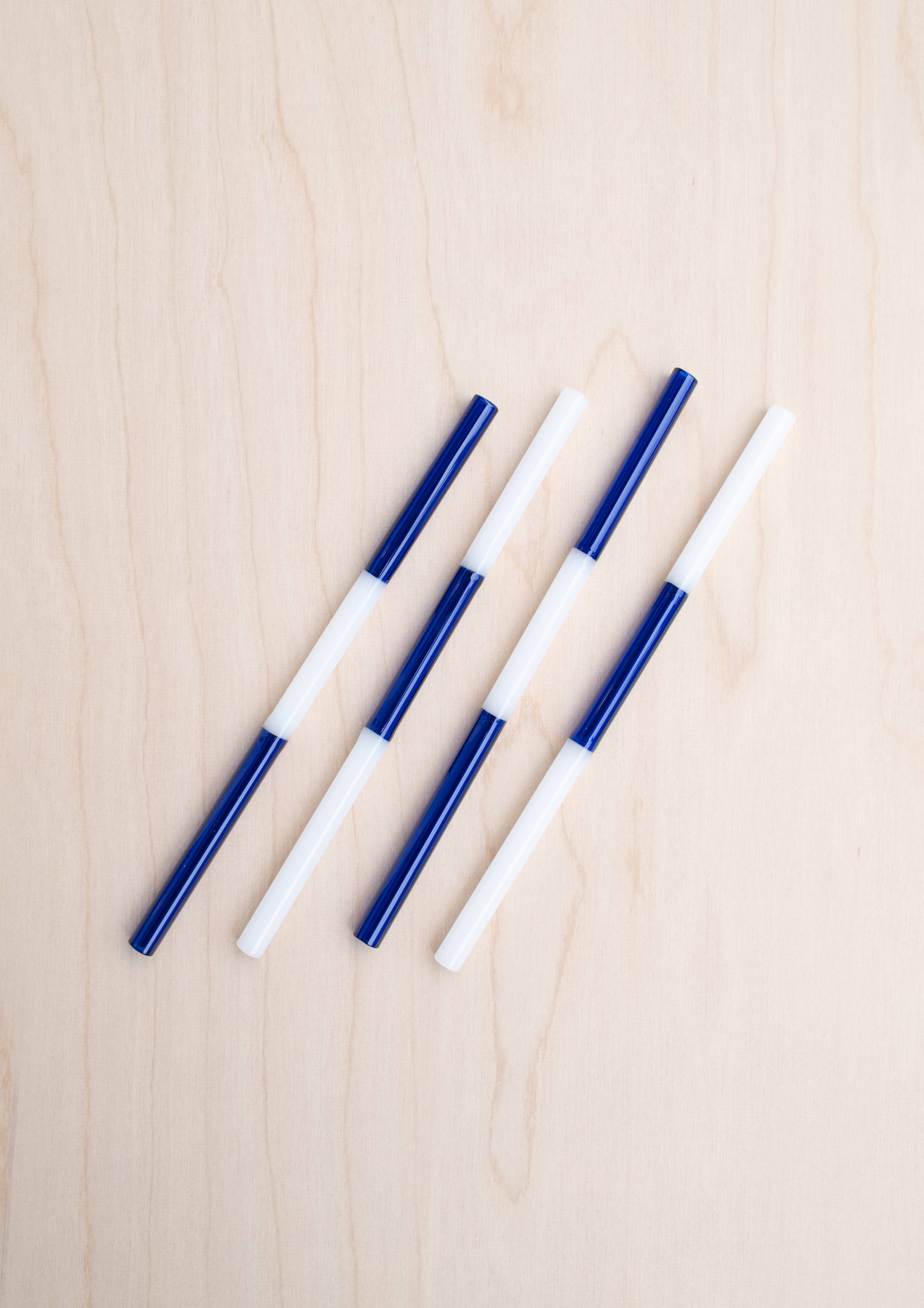 Handmade Multicolor Glass Straws | Blue &amp; White