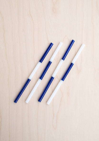 Handmade Multicolor Glass Straws | Blue &amp; White