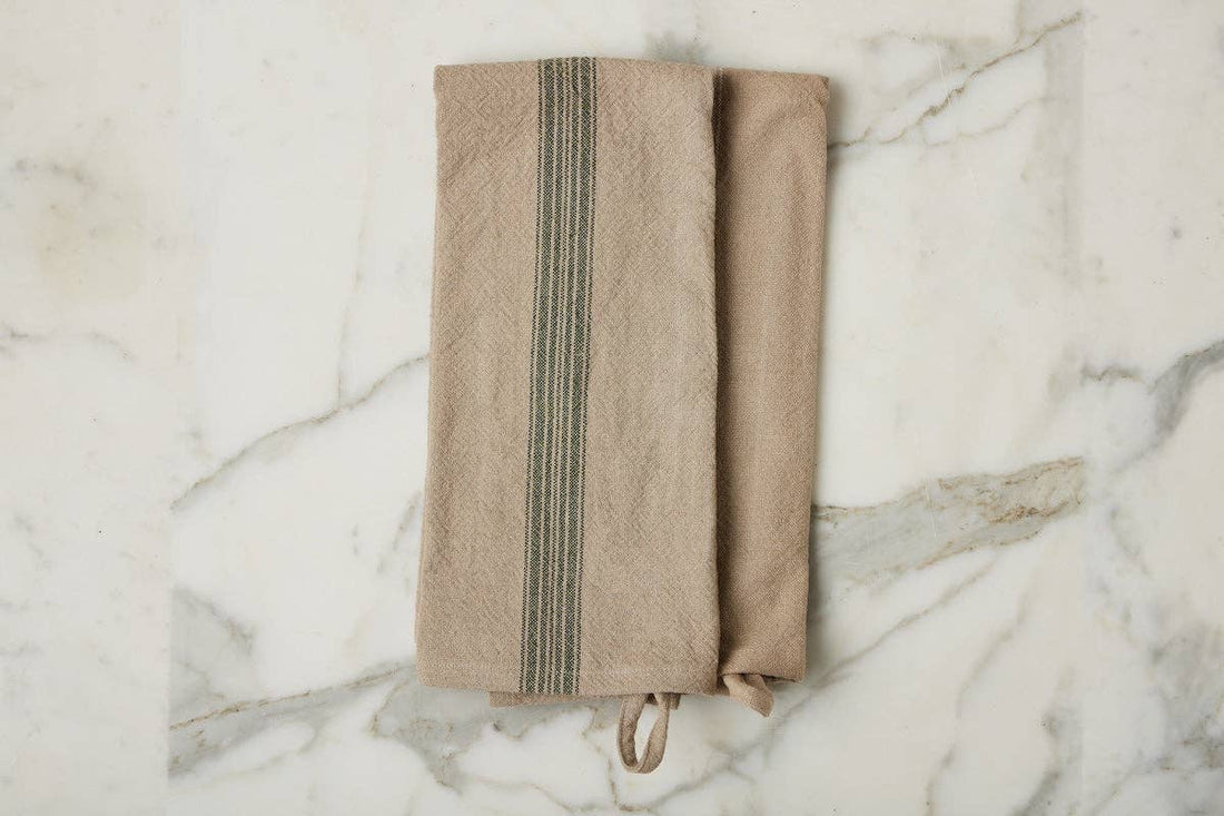 Kitchen Tea Towel, Vintage Spruce Green Stripe, Set of 2