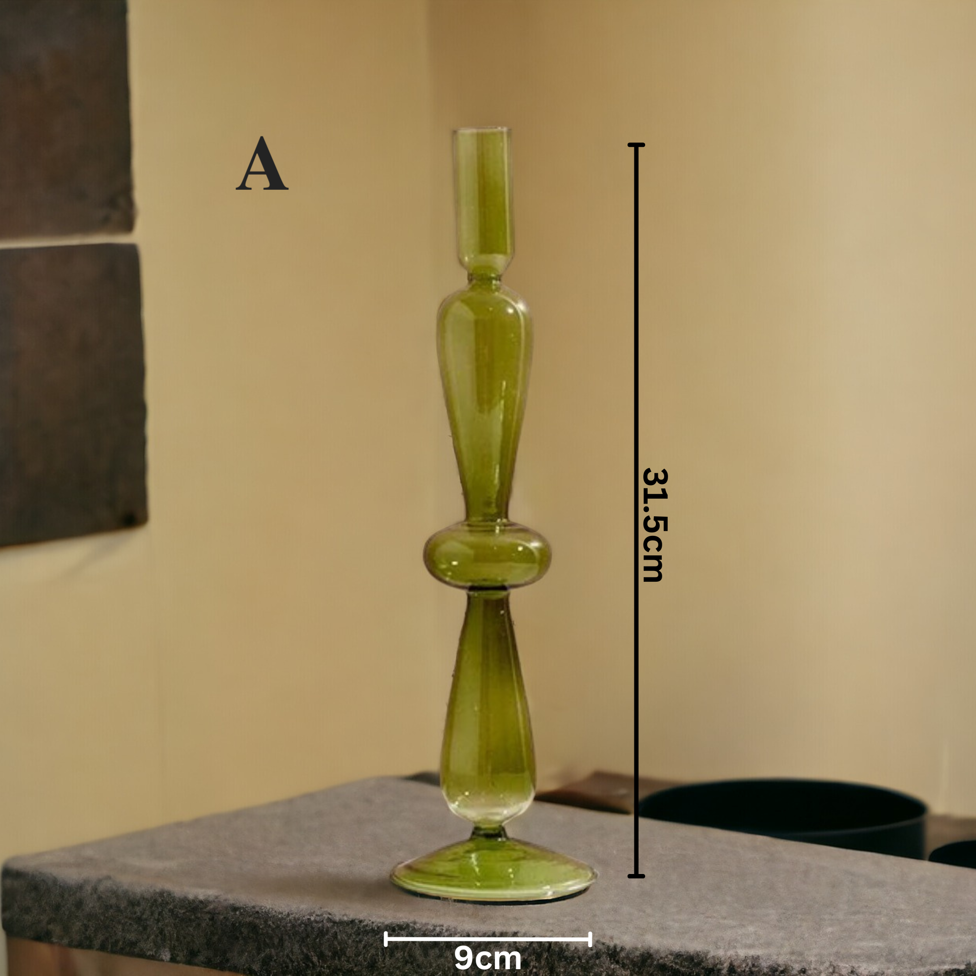 Olive Green Glass Candlestick Holder | Table Decor