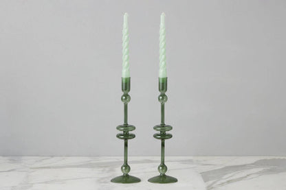Glass Candlestick Pair, Large, Emerald