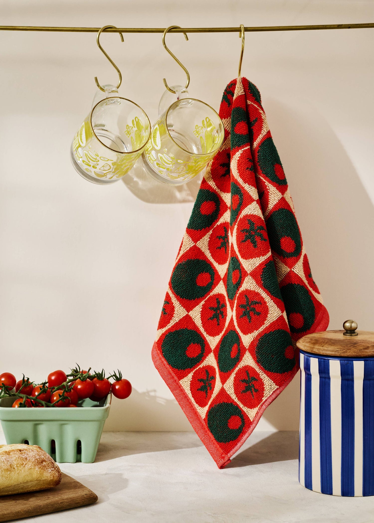 Heirloom Heat Checked Olive and Tomato Cotton Terry Cloth Towel
