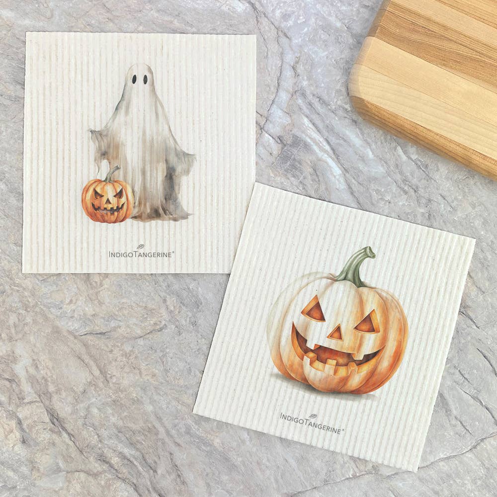 Watercolor Ghost, Pumpkins 2pk - Halloween Dish Cloth