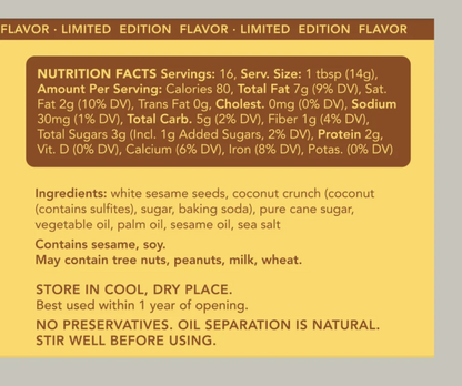 Toasted Coconut Sesame Butter | 8oz