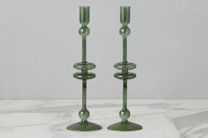 Glass Candlestick Pair, Large, Emerald