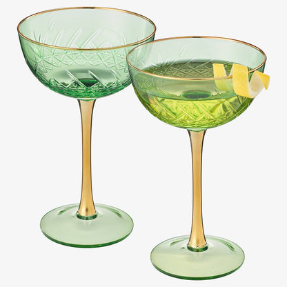 Vintage Art Deco Coupe Glasses Green
