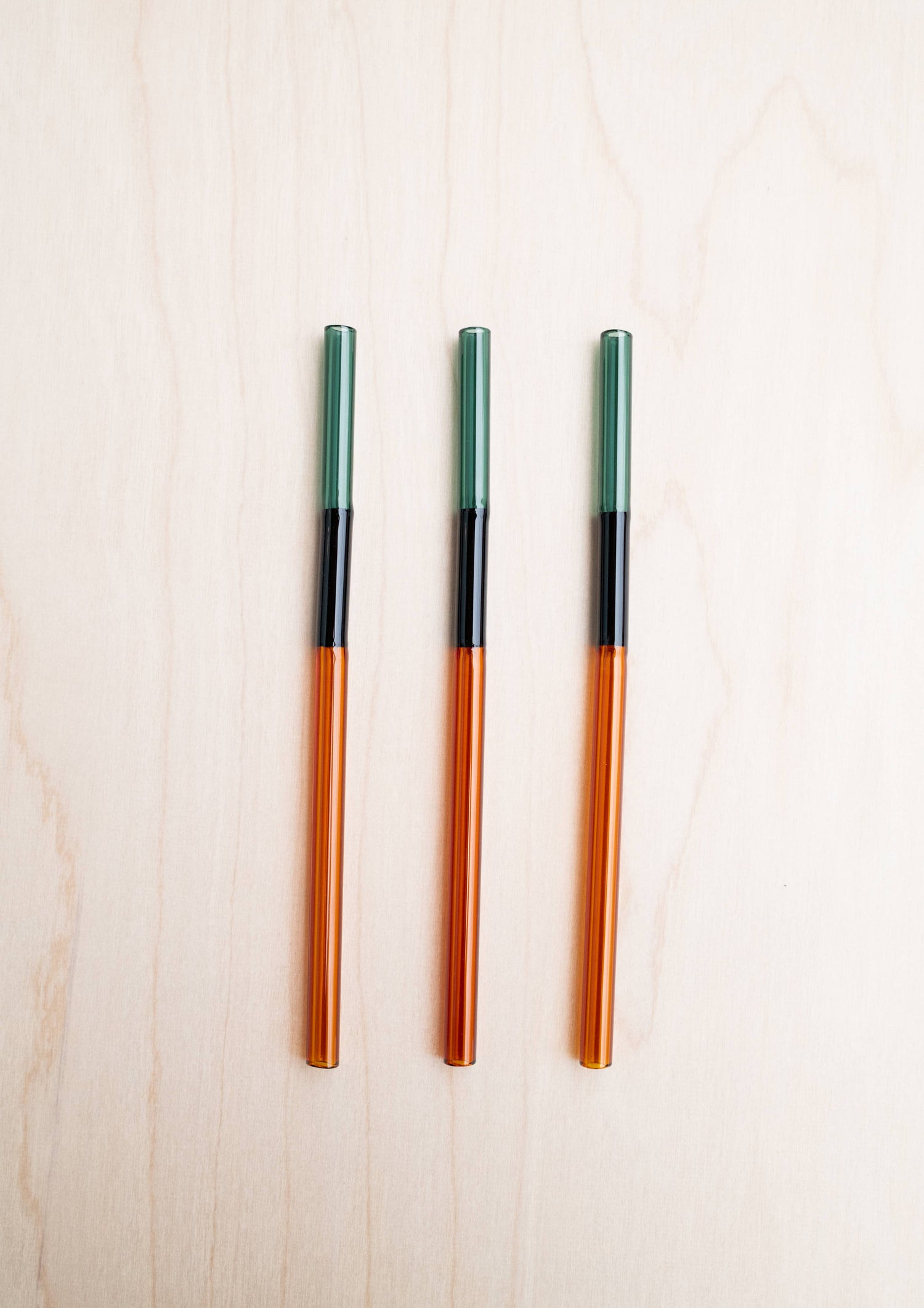 Handmade Multicolor Glass Straws | Green, Black, Orange