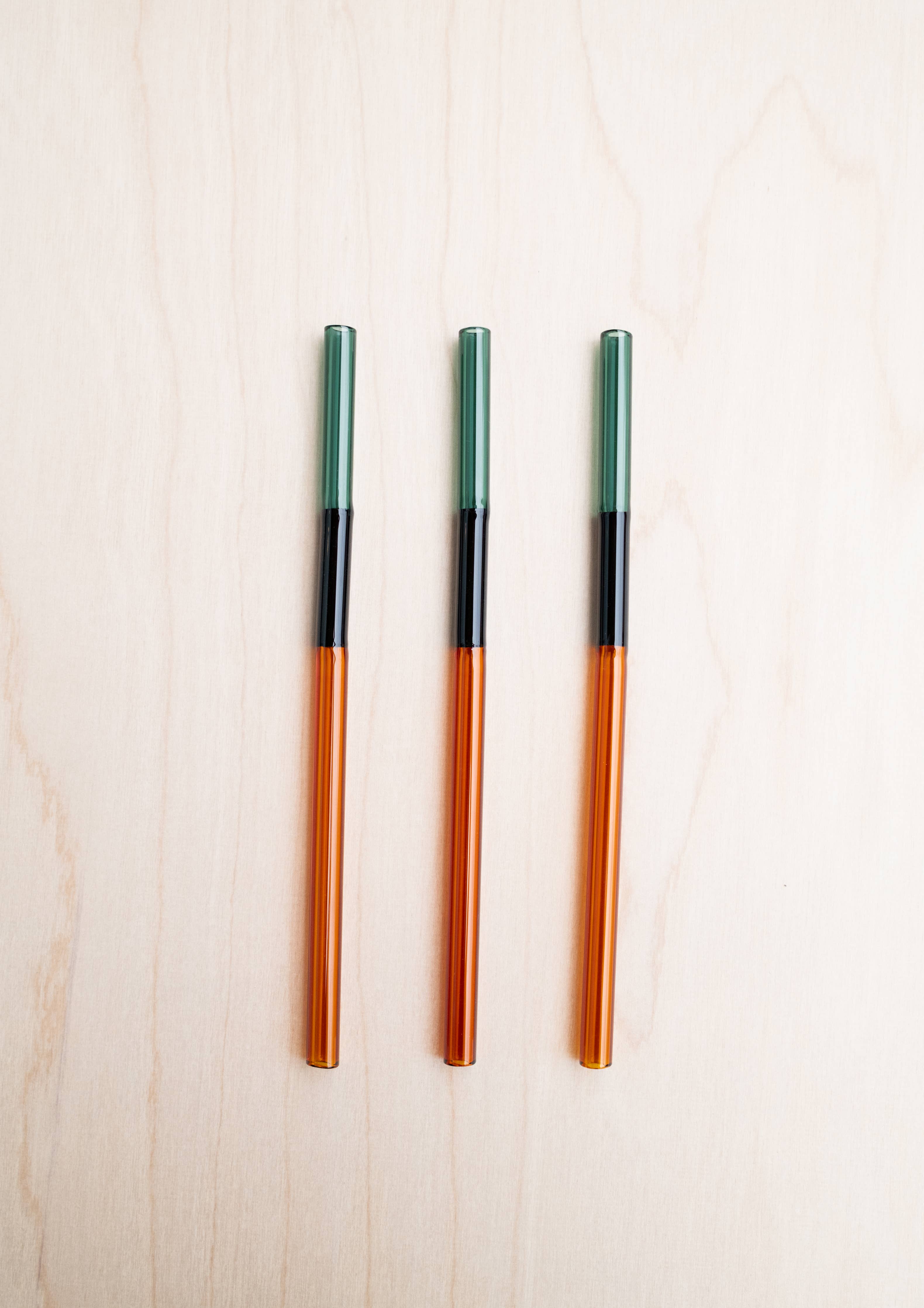 Handmade Multicolor Glass Straws | Green, Black, Orange