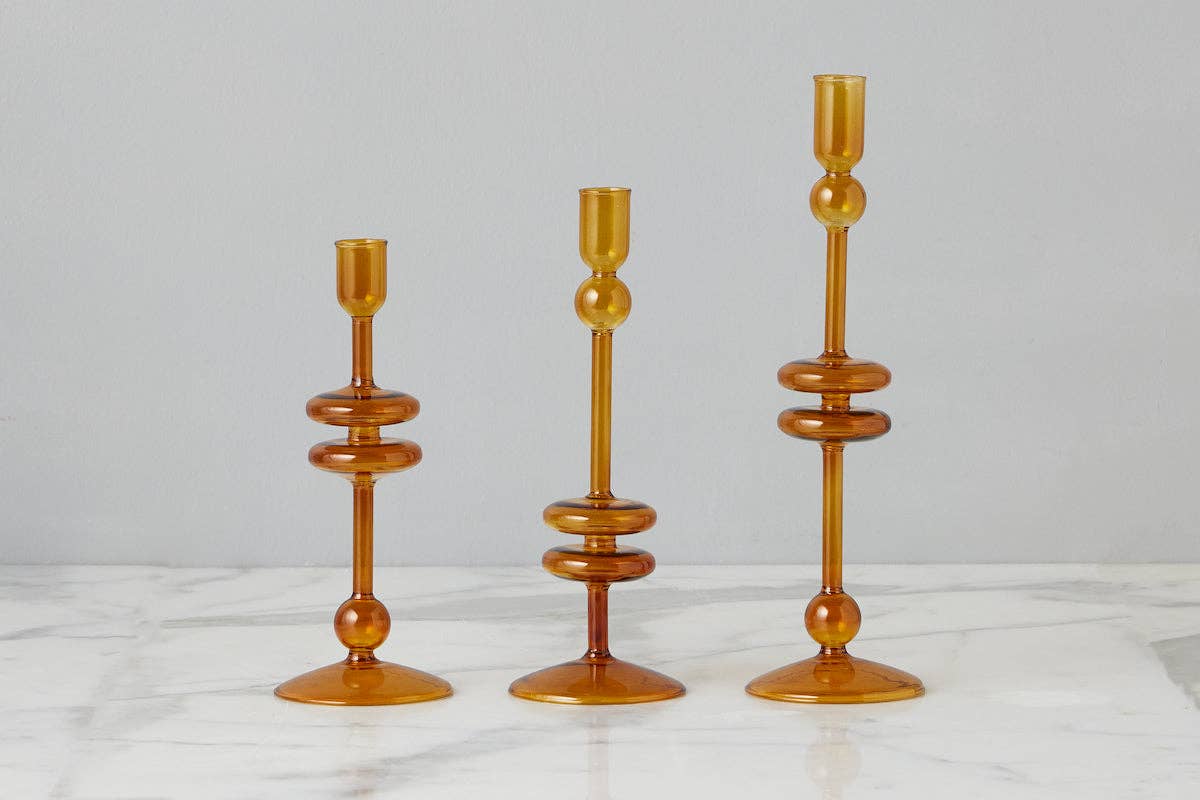 Glass Candlestick Pair, Large, Amber