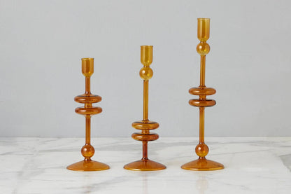 Glass Candlestick Pair, Large, Amber