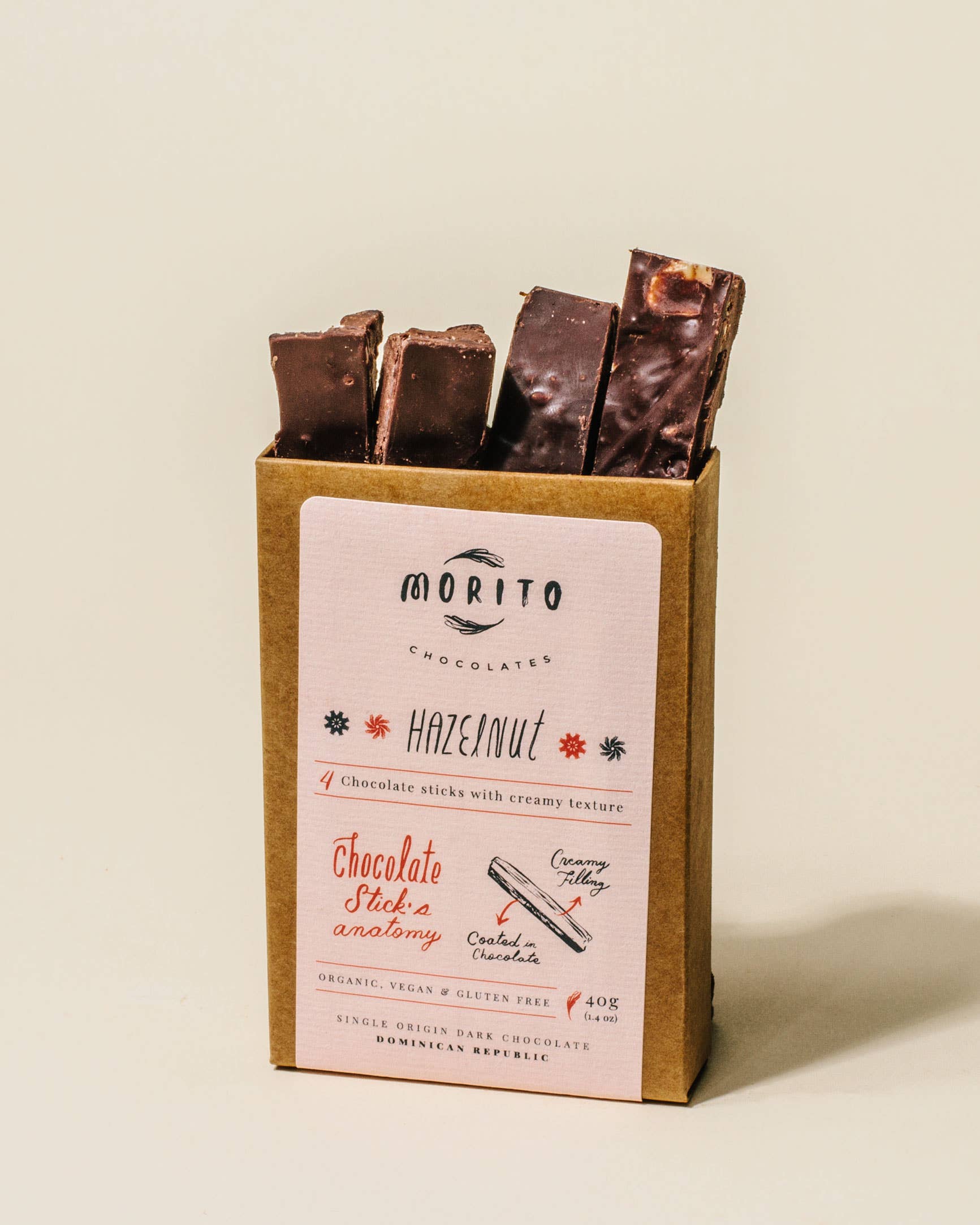Hazelnut- 4-Pack of Vegan Chocolate Sticks