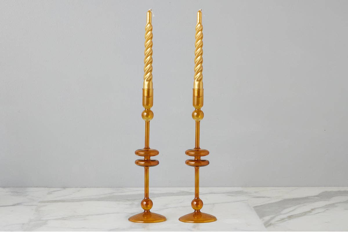 Glass Candlestick Pair, Large, Amber