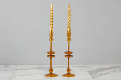 Glass Candlestick Pair, Large, Amber