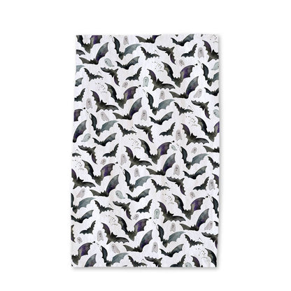 Black and White Halloween Bats &amp; Ghosts - Fall Tea Towel