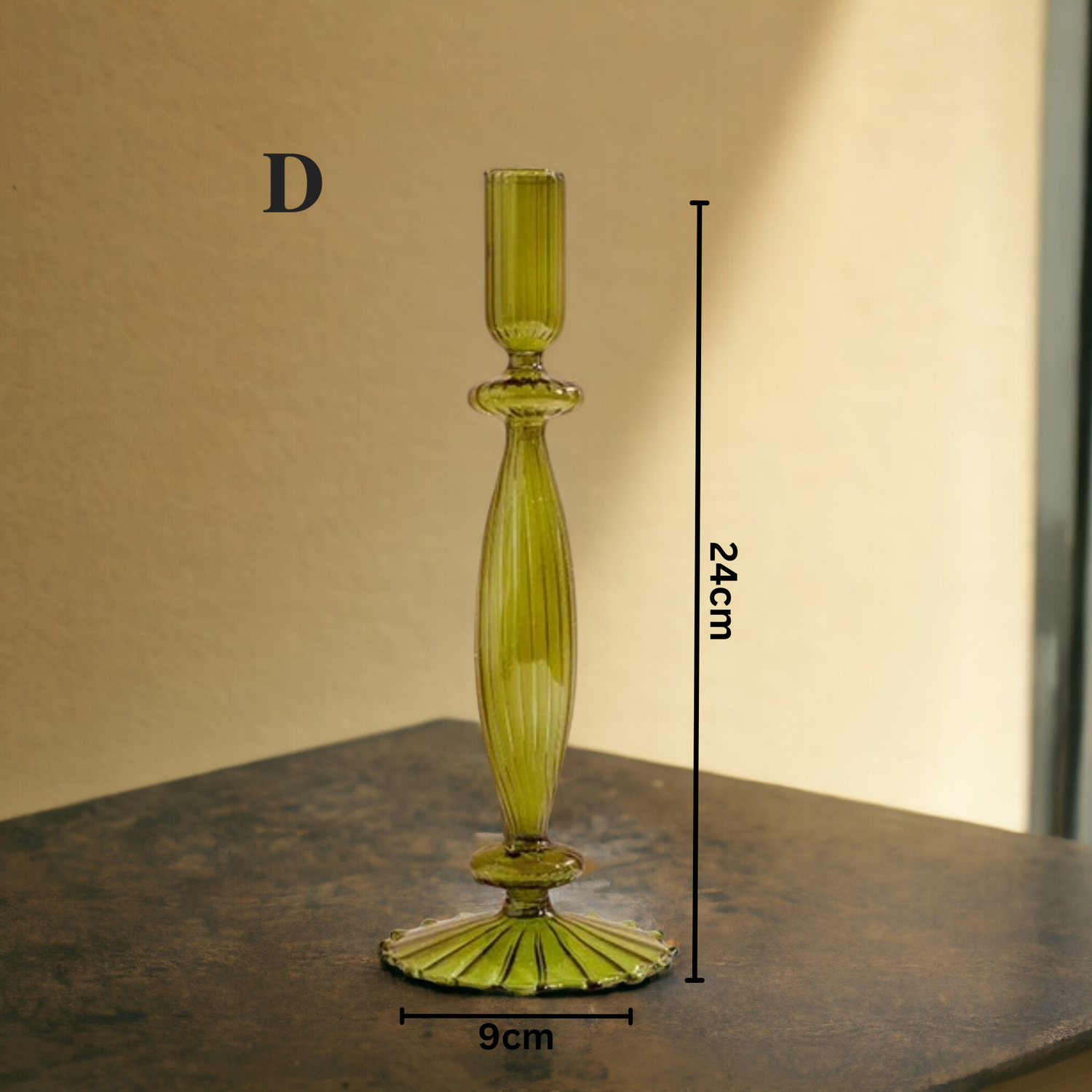 Olive Green Glass Candlestick Holder | Table Decor
