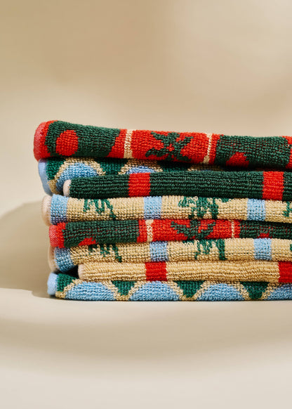 Heirloom Heat Checked Olive and Tomato Cotton Terry Cloth Towel
