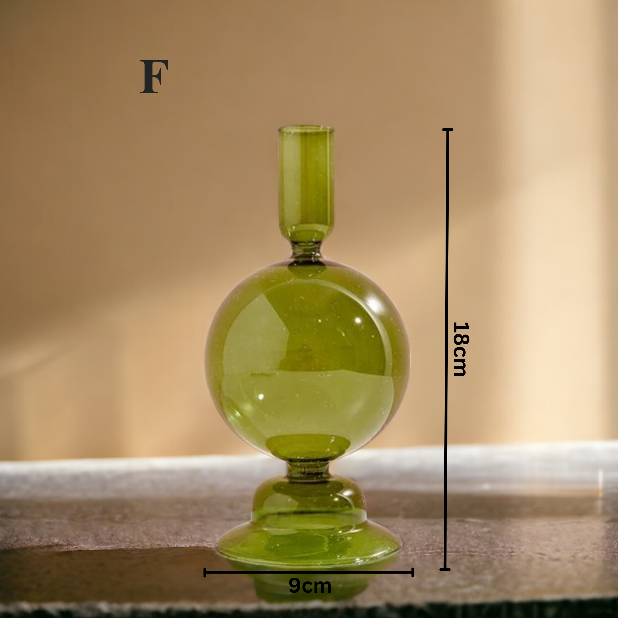 Olive Green Glass Candlestick Holder | Table Decor