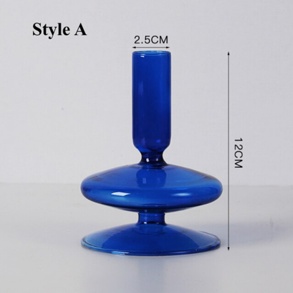 Blue Glass Candlestick Holder