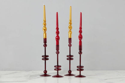 Glass Candlestick Pair, Large, Merlot Red