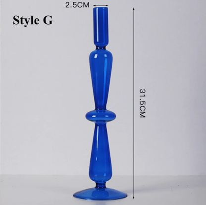 Blue Glass Candlestick Holder